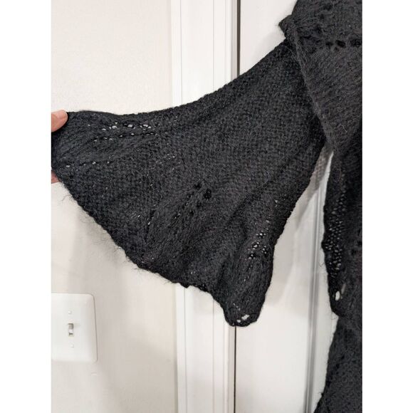 Simply Natural Sweater Cardigan Cape Shawl women's black alpaca suri wool Peru - Picture 4 of 6